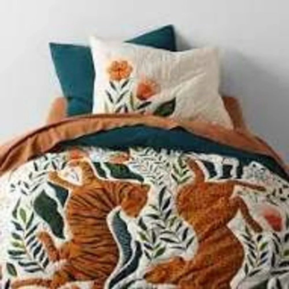Crate & Kids Marrakech Tiger Twin Quilt Cream Cotton Floral Jungle Botanical